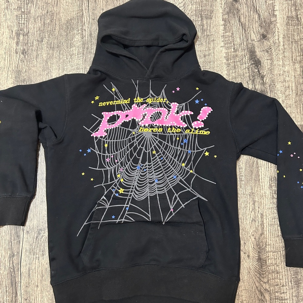 Black Hoodie with Pink and Yellow Graphic